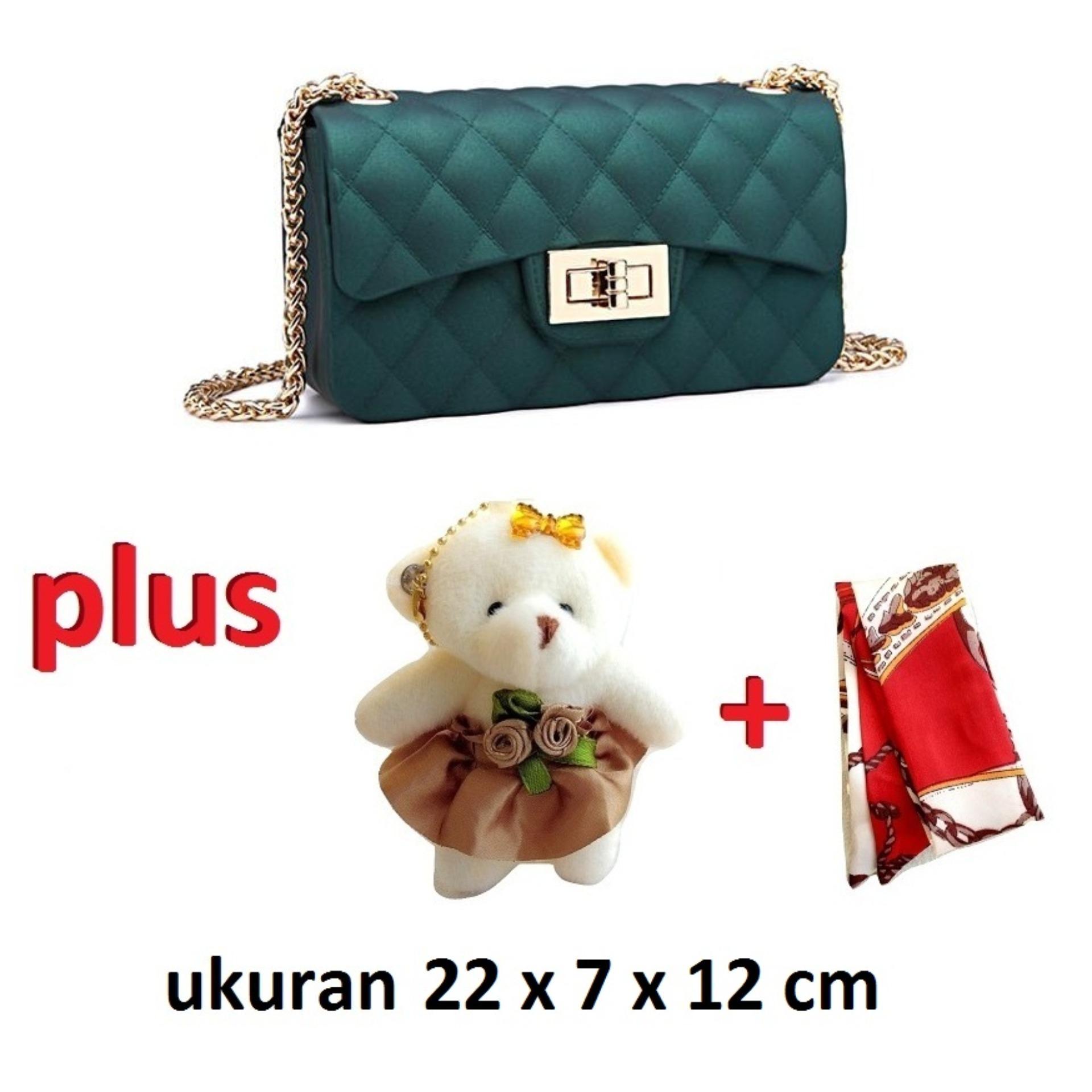 JCF Tas Import Jelly Chevron 22 cm Plus Boneka Dan Syal Dove Matte Sling Mewah Cantik Teenager And Adult Mini Candy Bag Import Selempang Badan Anak Remaja Dan Wanita Dewasa  Fashion