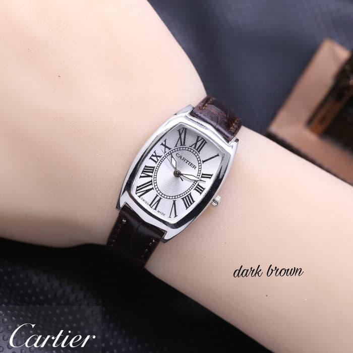 Jam Tangan Wanita / Cewek Terjangkau Cartier Romawi Leather Dark Brown
