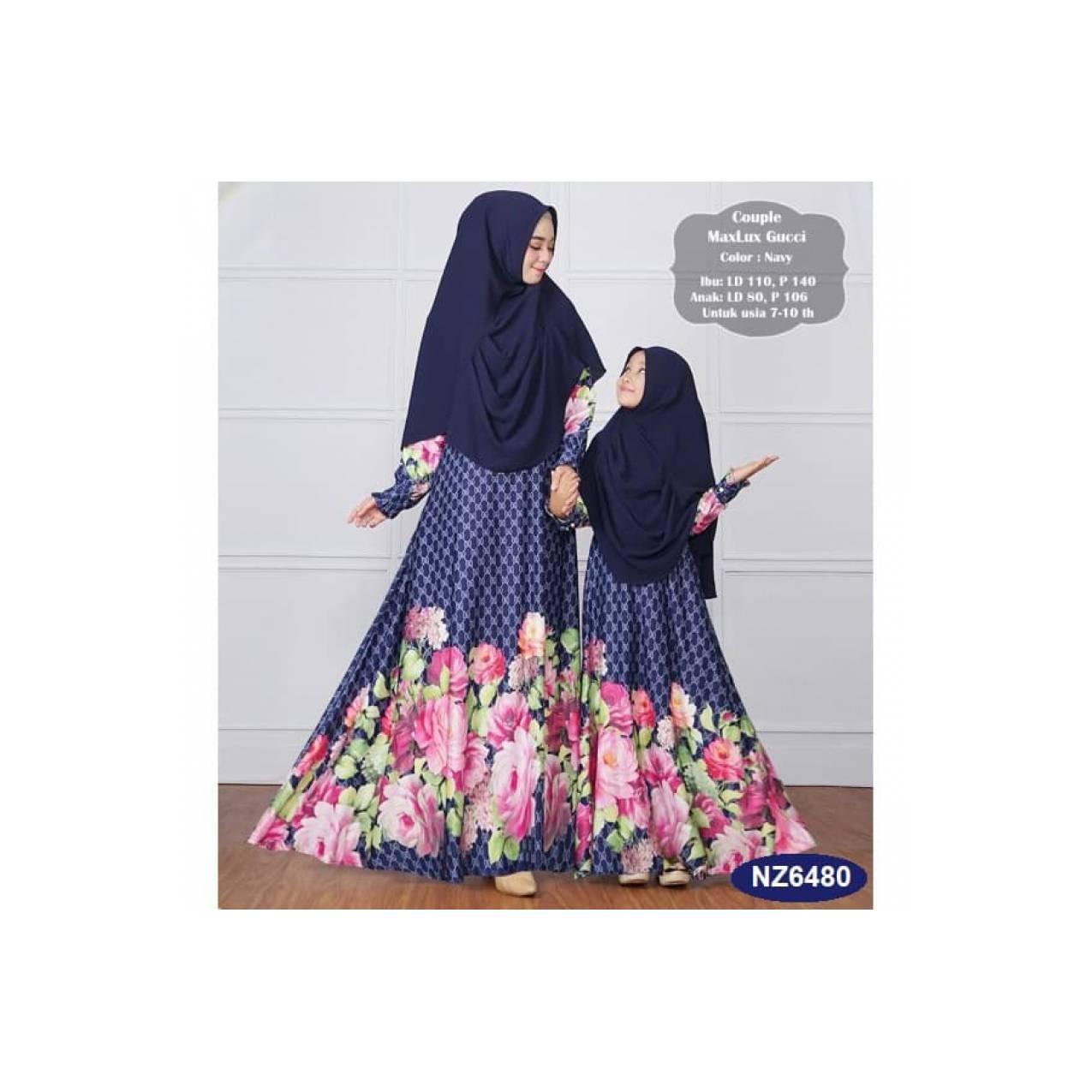 Gamis Syar i couple ibu anak set Khimar kerudung Maxmara NZ6480 - Navy