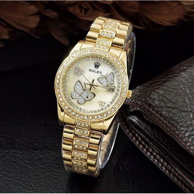 Jam Tangan Wanita / Cewek Murah Rolex Buterfly Rantai Gold