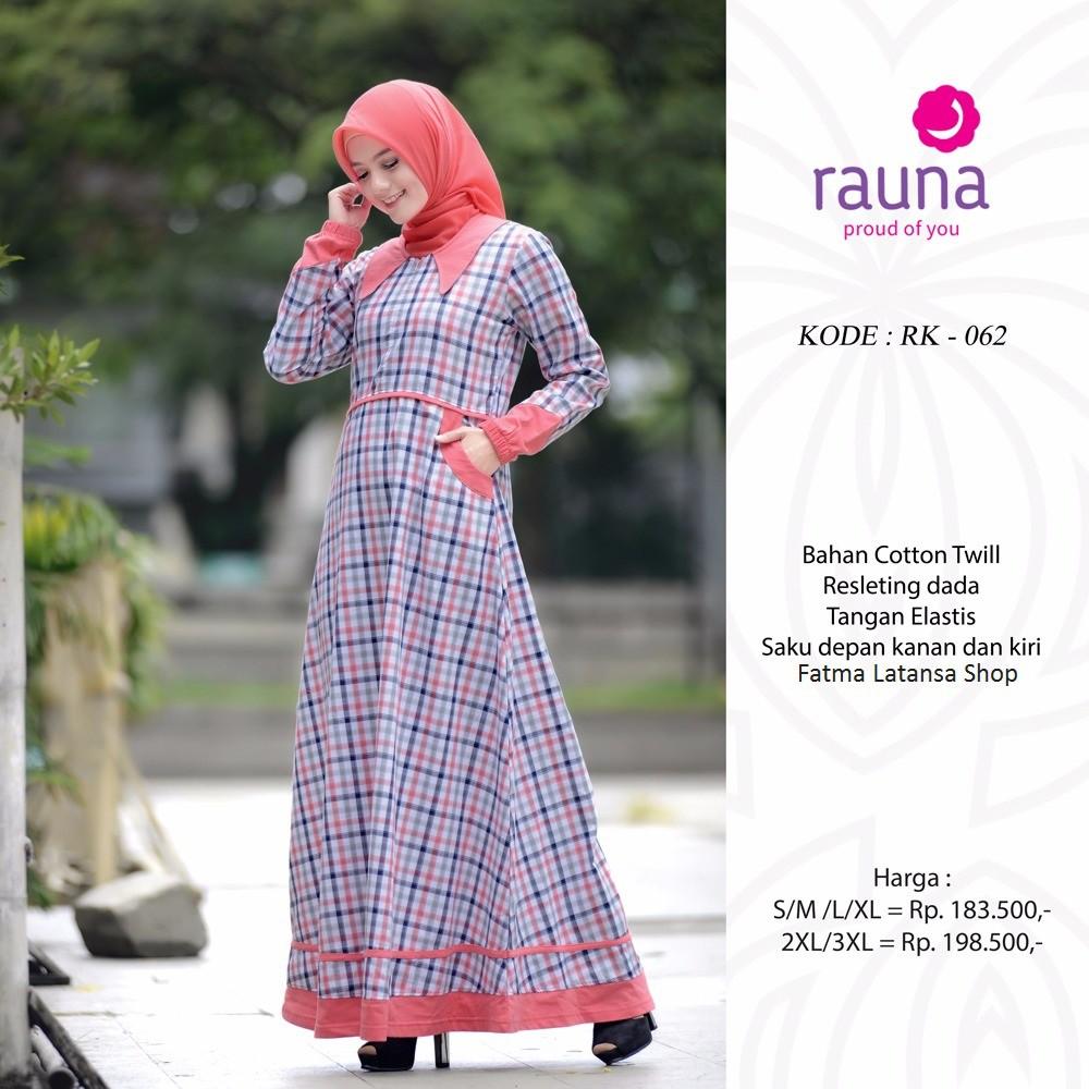 gamis katun terbaru rauna rk 062/baju muslim wanita/dress terkini/gamis kotak kotak/gamis pesta (S/M/L/XL)