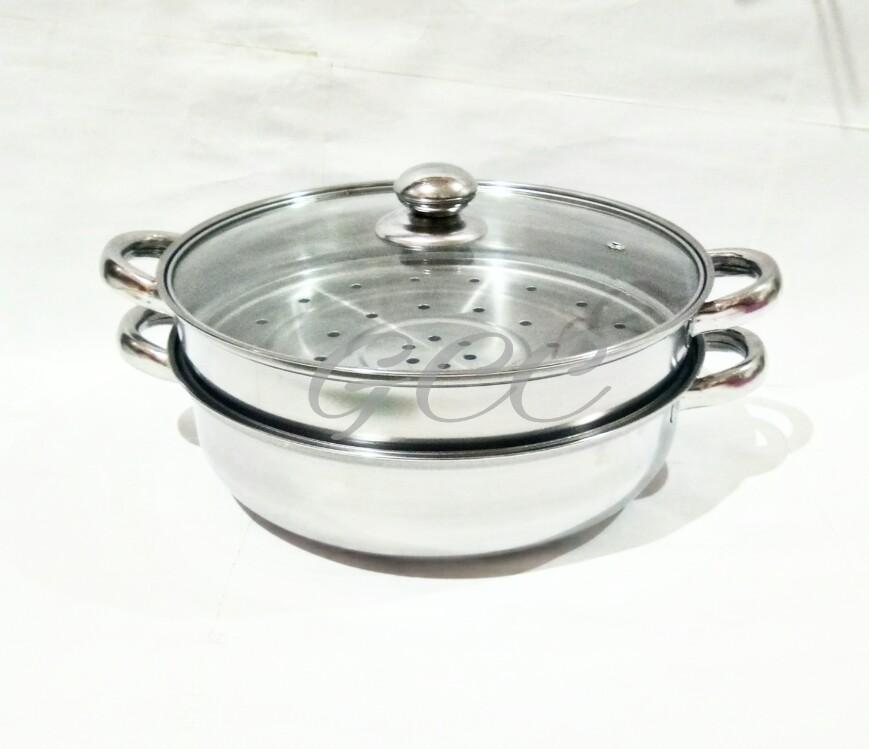 Leoshop888 Steamer Panci Kukus Pot 2 susun Plus Tutup Kaca _ 28Cm