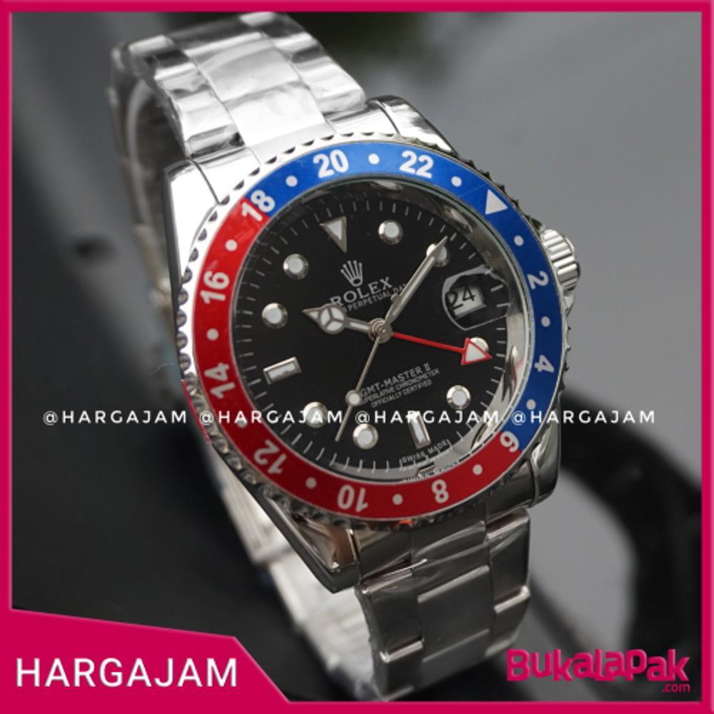 Jam Pria Automatic Rolex Matic GMT Perpetual Date - Rantai Silver (Hargajam Cowok Matic)