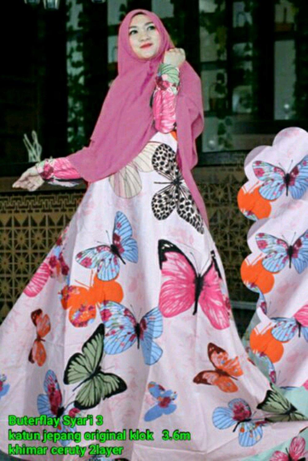Zalikha Butterfly syari Fit S to XL Gamis Maxi Dress Kajep Plus Khimar Ceruty 2 layer di lapak anayanda shop anayandashop