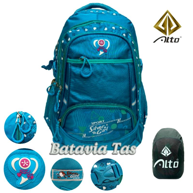 Batavia Tas Ransel Backpack Alto Beautiful Spring Sekolah / Kuliah Deep Blue + Waterproof Raincover