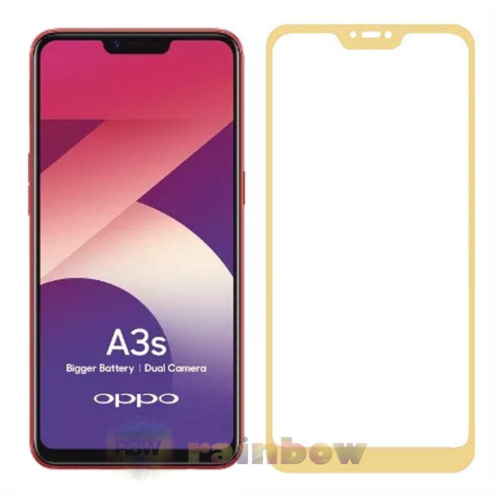 Rainbow Tempered Glass Oppo A3s Full Screen Protector Oppo A3S Emas Temper Oppo A3s / Tempered Oppo A3s Tempered Full Screen Oppo A3s / Tempered Full Layar / Pelindung Layar Hp / Anti Gores Kaca / Temper Glass Oppo A3s - Gold