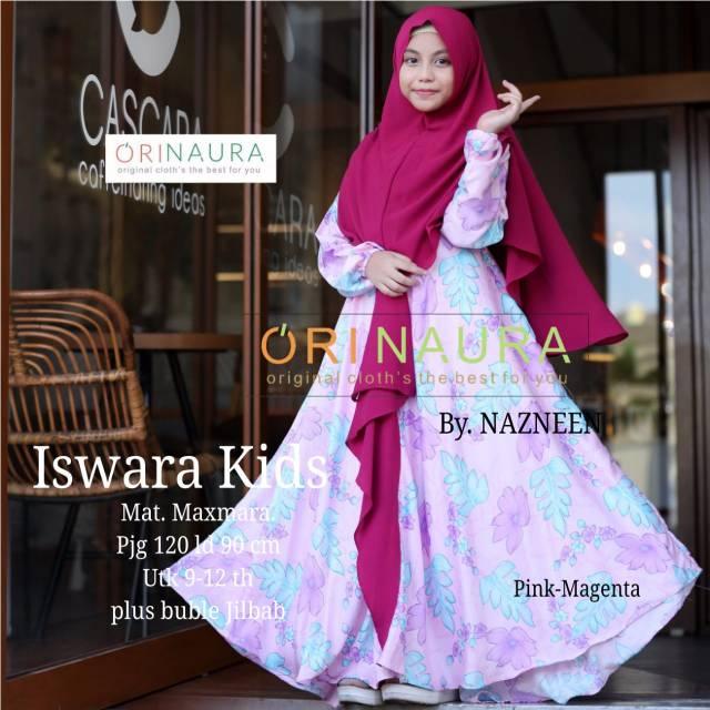 ISWARA SYARI BAJU MUSKIM ANAK GAMIS MAXMARA ORI NAURA PAKAIAN ANAK REMAJA MUSLIM GAMIS LEBARAN (pink-magenta)