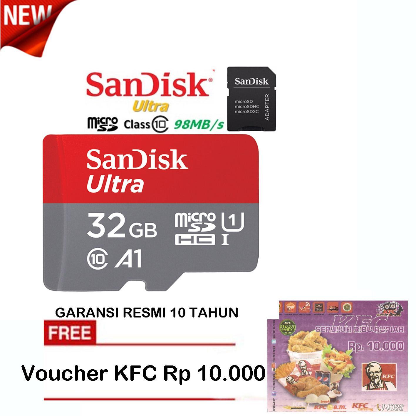 SanDisk Ultra MicroSDHC 98MB/s 32GB A1 Class 10 UHS-1 With Micro SDHC - SD Card Adapter - Red-Grey + Voucher KFC