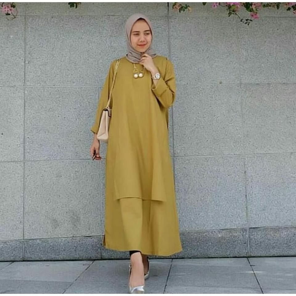 Ria_Store MC229 Carey Tunik Yellow // Busana Muslim Wanita MC229 Carey Tunik Yellow // Maxi Dress / Dress Maxi Tunik / Maxi Muslim / Dress Muslim / Busana Muslim / Baju Muslim / Hijab Fashion / Hijab Style - Hight Qualit