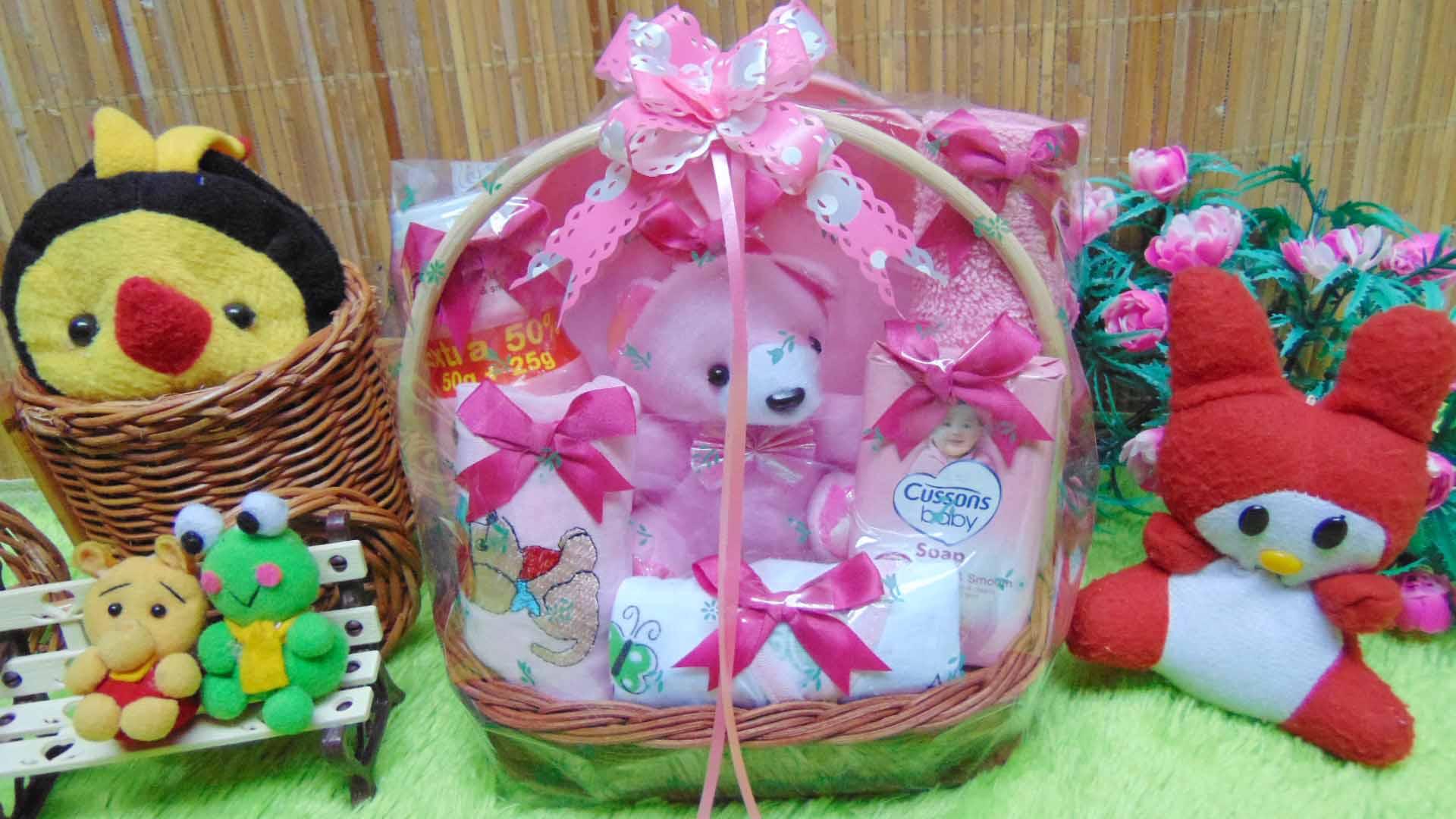 kembarshop - paket kado bayi baby gift – kado lahiran – parcel bayi – parsel kado bayi – keranjang tangkai mini feeding set tempat makan bayi komplit
