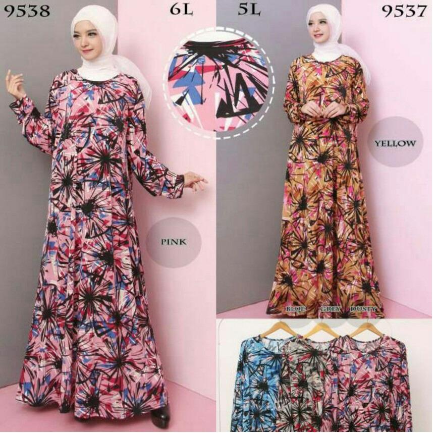 Baju Gamis Wanita Jumbo Bahan Jersey Korea - Motif Abstract