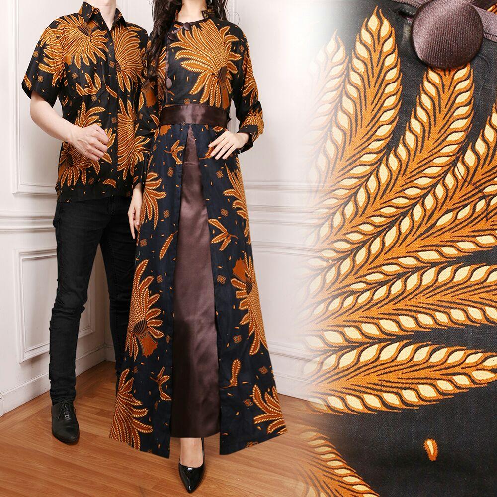 Shinning Collection Couple Gamis Longdress Kelly dan Kemeja Batik Pria