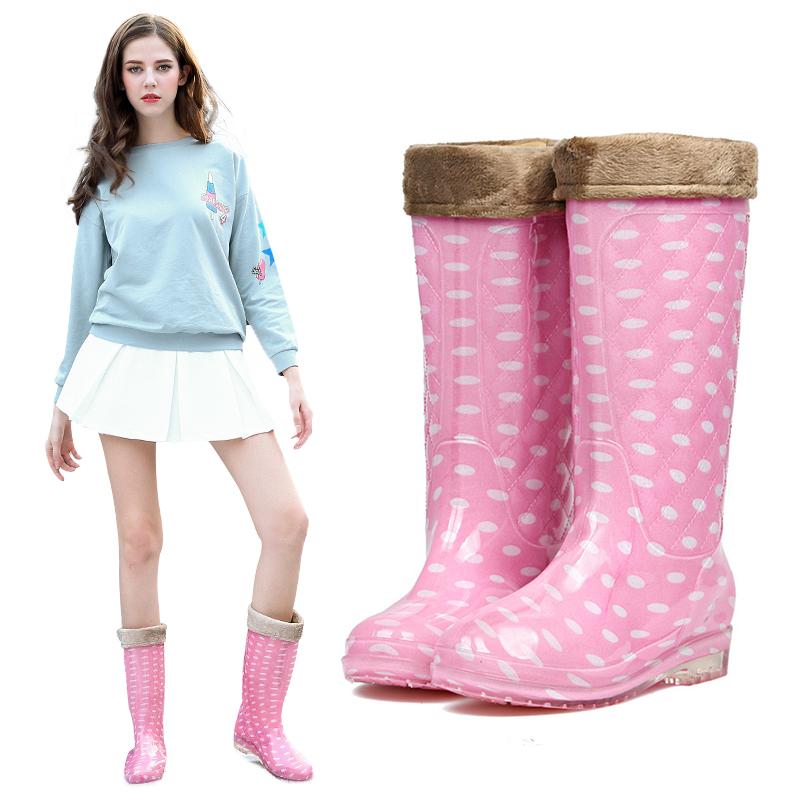 Musim gugur musim dingin Tambah beludru sepatu bot hujan wanita Panjang modis sepatu anti air dewasa Anti Selip sepatu anti air di Gaotong sepatu boots hujan wanita Korea Selatan Sepatu karet
