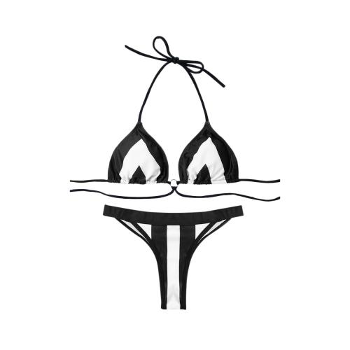 Warna Blok Renda Thong Bikini