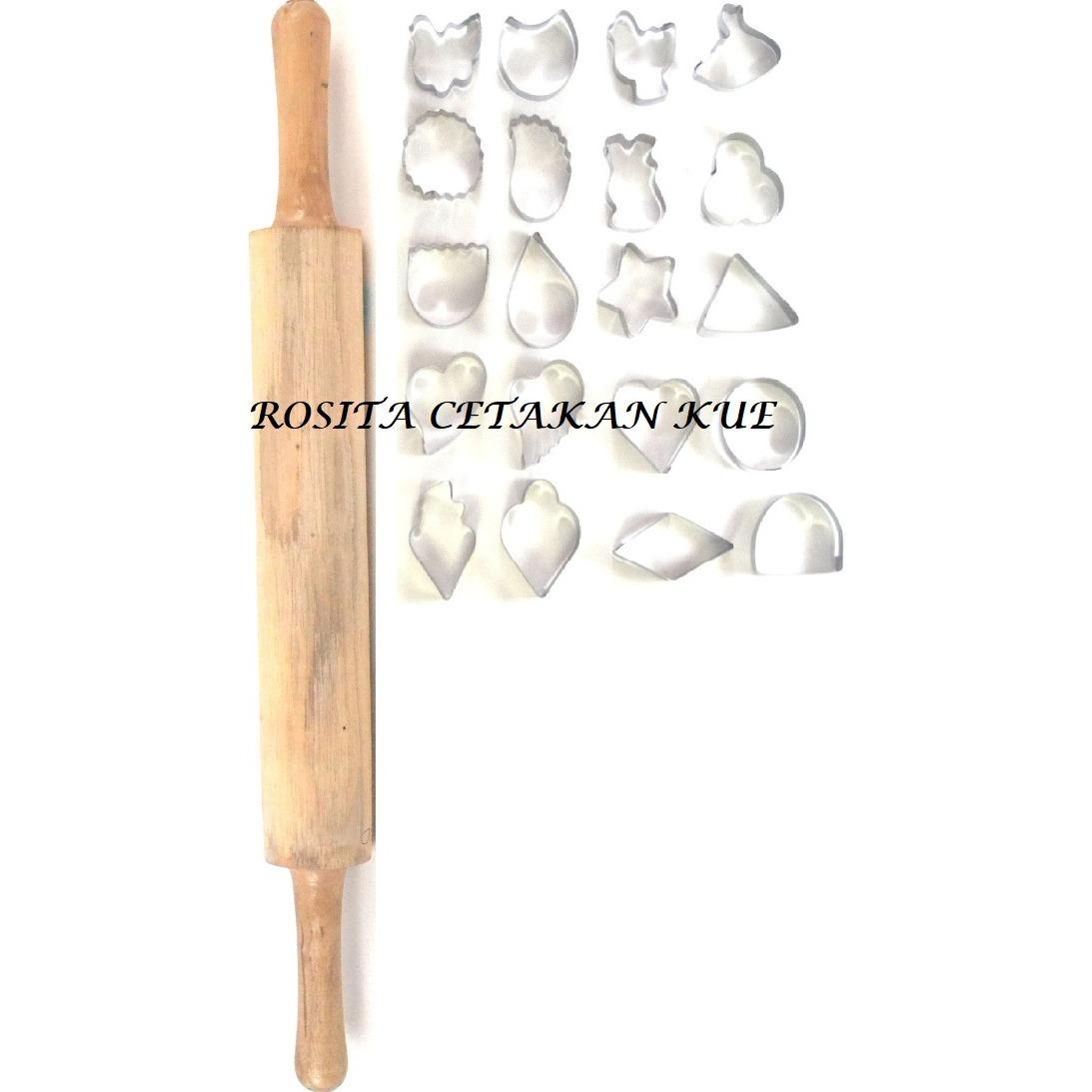 Rosita Rolling Pin Penggilas Adonan Kayu & 1 set Cookies Cutter