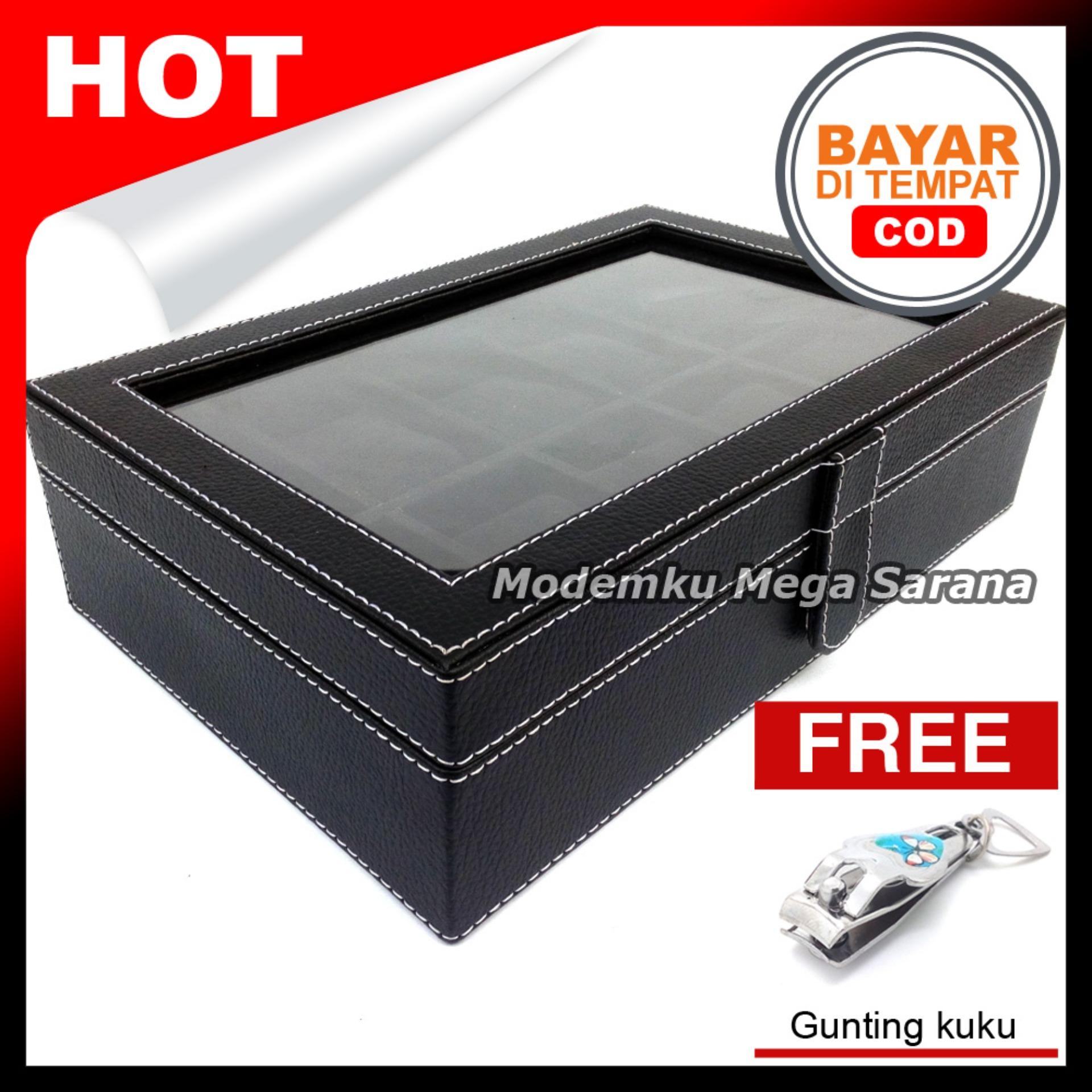Kerajinan Jogja Kotak Jam Tangan Isi 10 Tempat Box Jam Tangan - Hitam dlm Hitam + Gratis Gunting Kuku