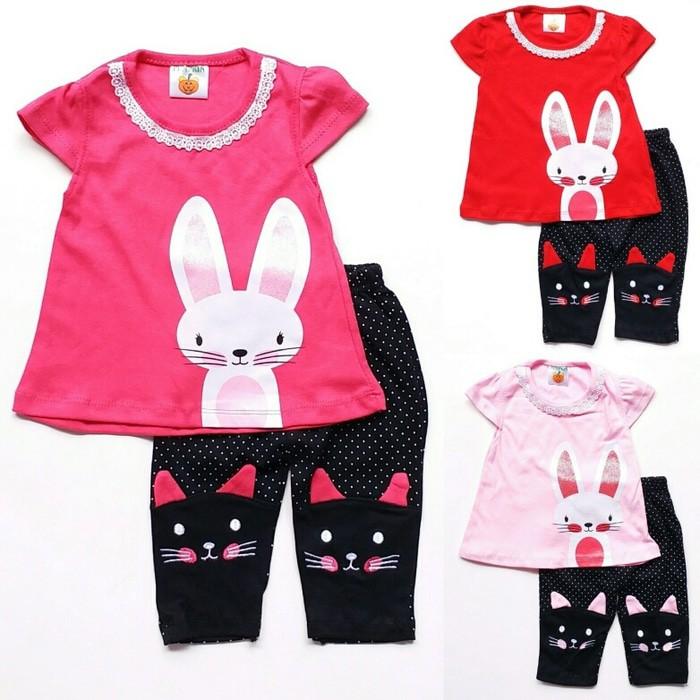 Dijual Baju Setelan Anak Bayi Perempuan Kaos Kelinci Celana Legging Hitam Limited