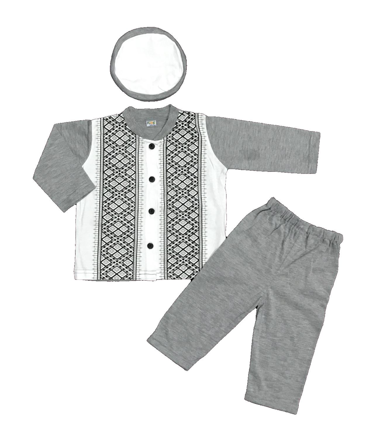 BAYIe - Setelan Baju Bayi Muslim Laki Laki POMBI/ Baju Koko Bayi cowok + Kopiah/Peci umur 6 - 24 bulan