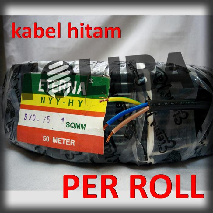 kabel hitam eterna nyyhy 3x0.75 3x0,75 serabut isi 2 /roll 50meter 50m