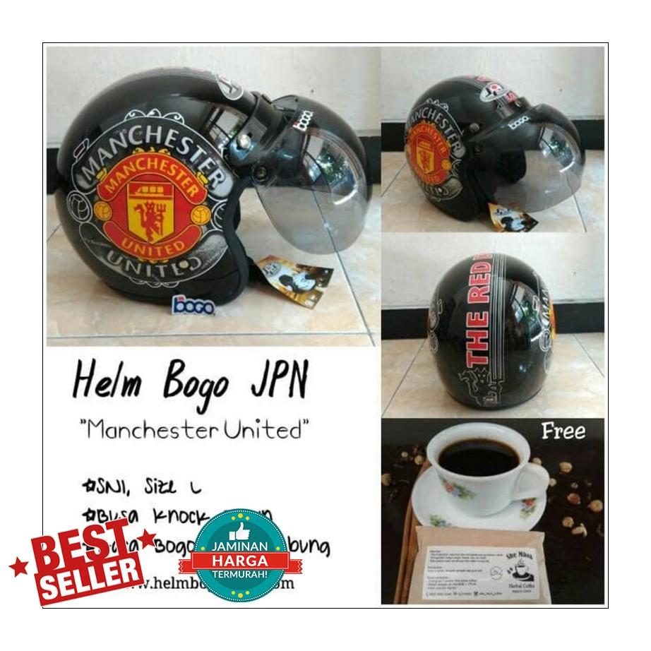 Helm Bogo Retro JPN motif Club Bola Manchester Kaca Bogo Ori cembung