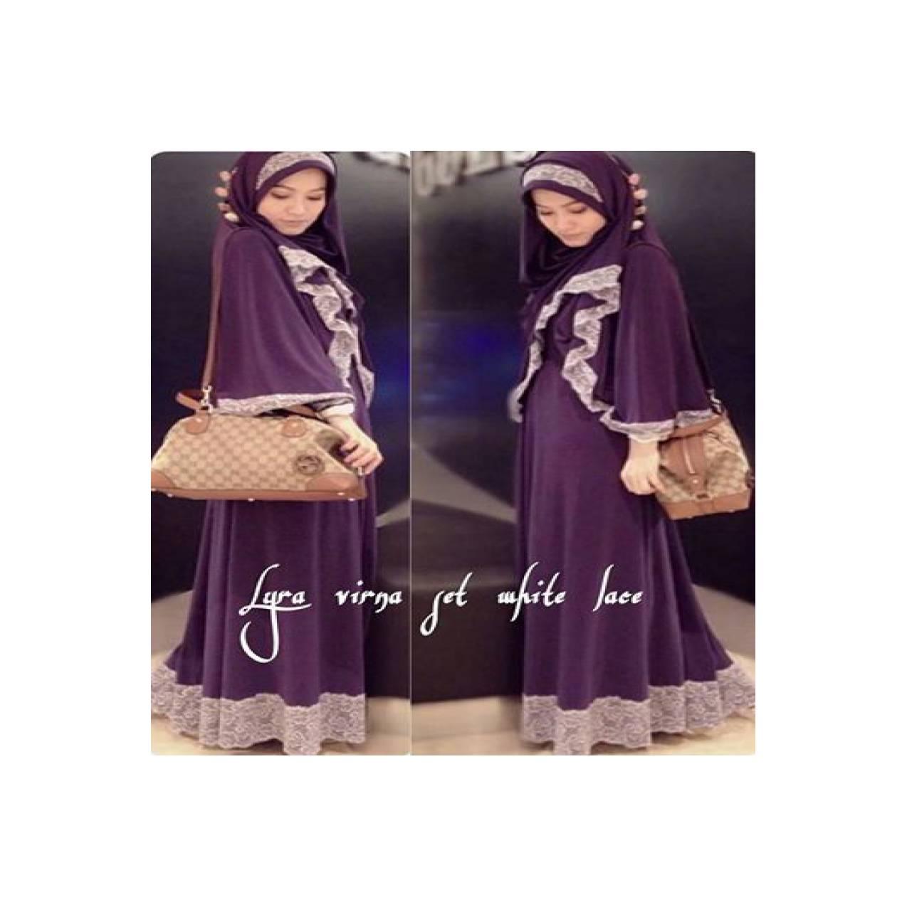 Gamis White Lace plus Bergo ala Lyra Virna