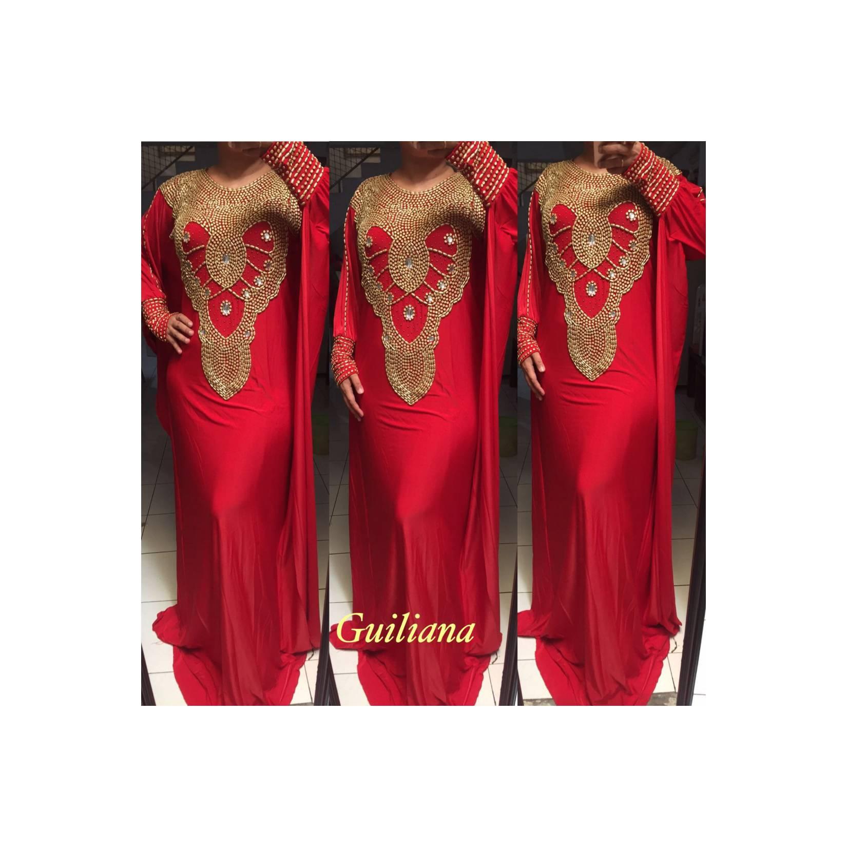 BELI KAFTAN ABAYA MAXI DRESS SUPLIER SPANDEX MANIK GUILIANA MERAH