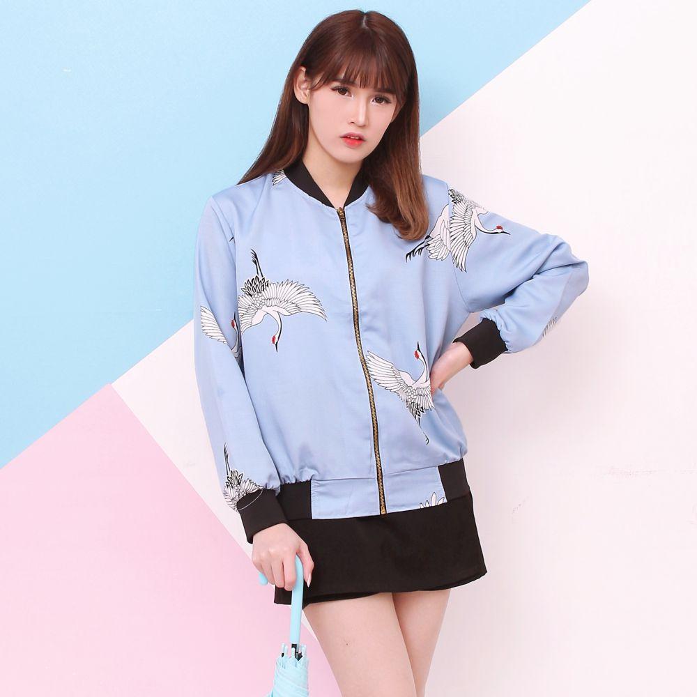 LEMONE Tumblr Tee Kaos Cewe Premium Jaket Bomber Wanita - Biru