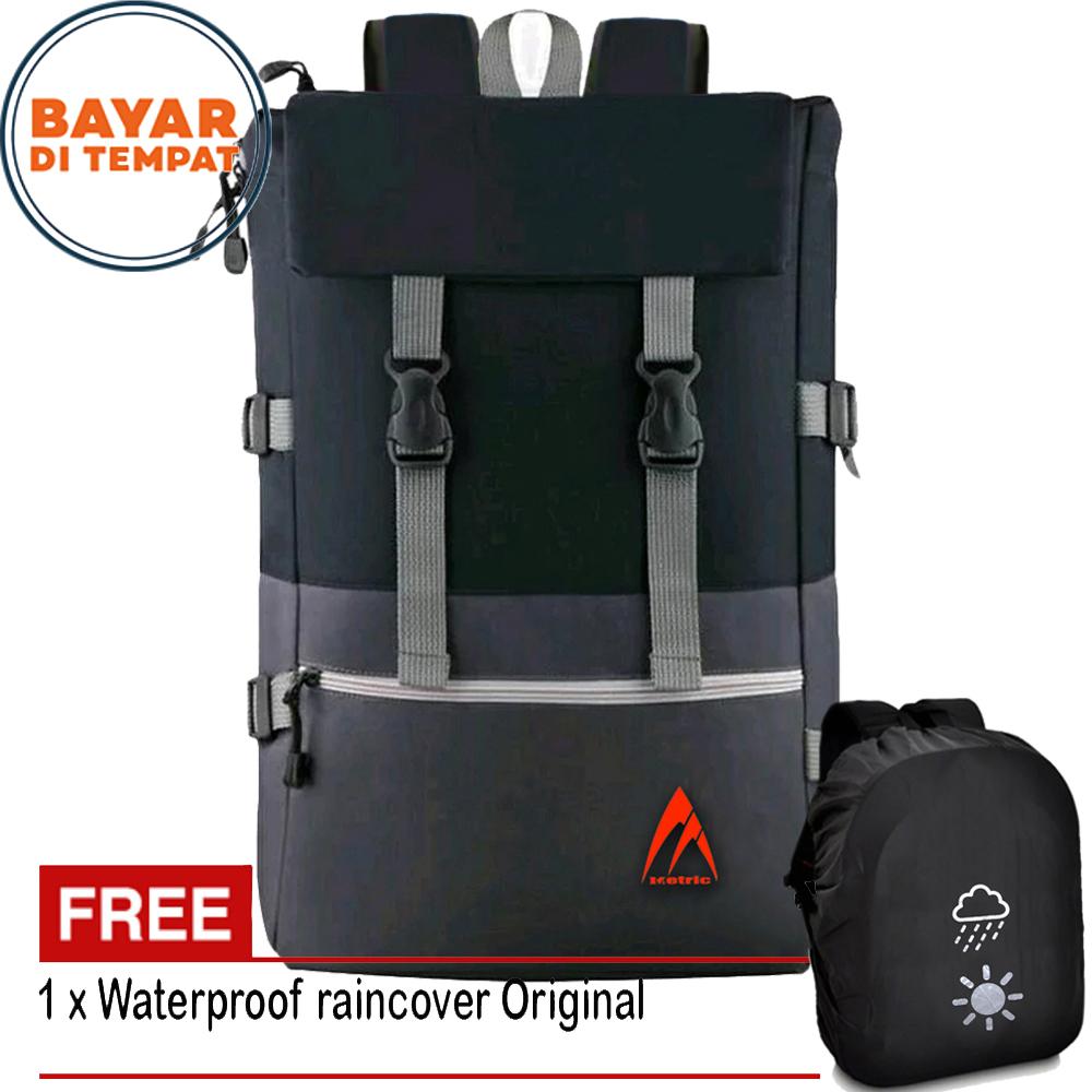 Metric Tas Ransel Korea Unisex Import Design 17 Inchi 5010-17 Polyester Canvas - Black + Raincover