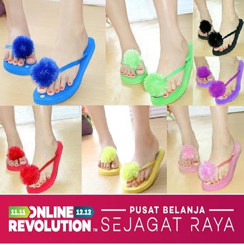 AA - Ellen Taslim SPN-03 Sandal Santai Rumah Jepit Pompom Ukuran Dewasa 33 - 40