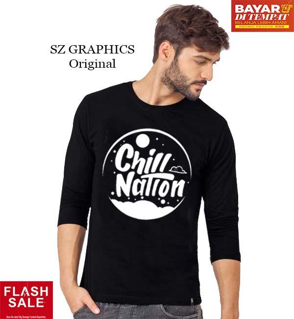 Sz Graphics T Shirt Pria Longsleeve Pria Kaos Lengan Panjang Pria-Hitam