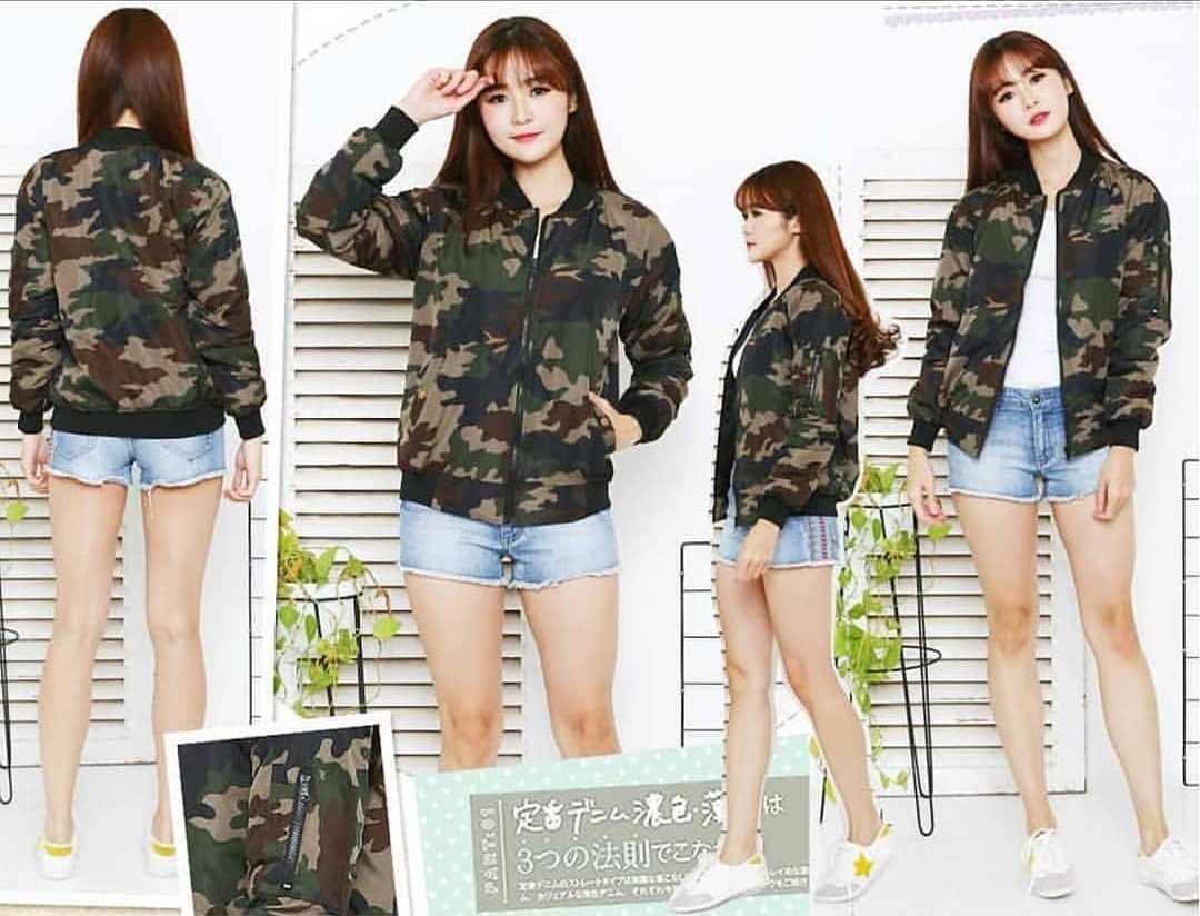 Chrystion Bomber Jacket Wanita Parasut Despo Tebal Lengan Panjang Rip ARMY LORENG Premium
