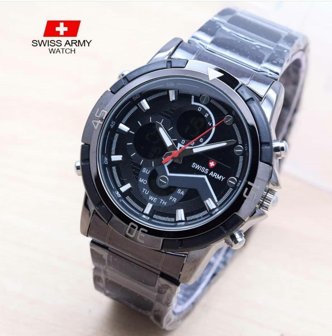 JAM TANGAN PRIA/SWISS ARMY/DUAL TIME/BLACK/HITAM/ORIGINAL/TERFAVORIT