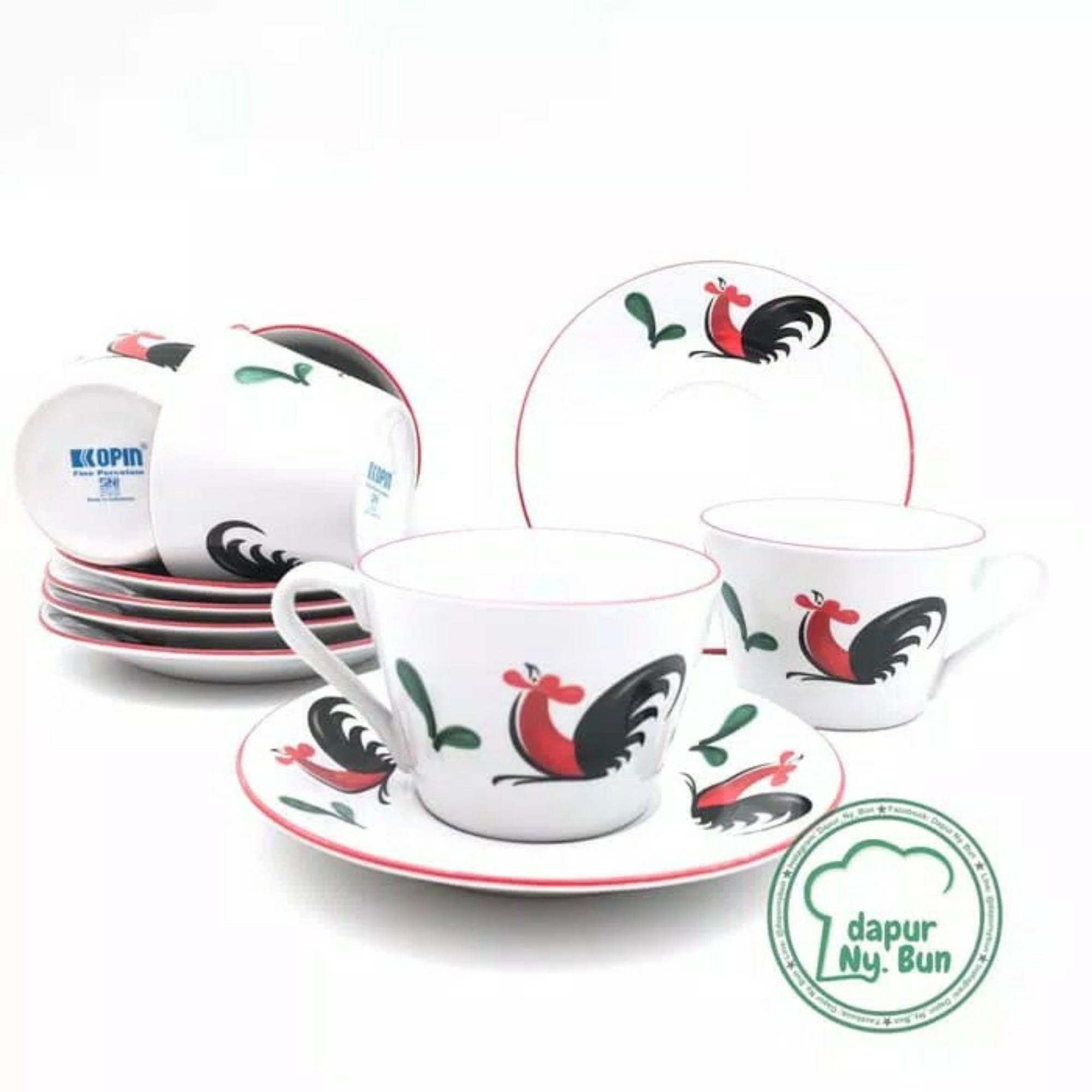 Cangkir Set Seri 3 Motif Ayam Jago Seri 2 - 6 Pasang Cangkir & Saucer