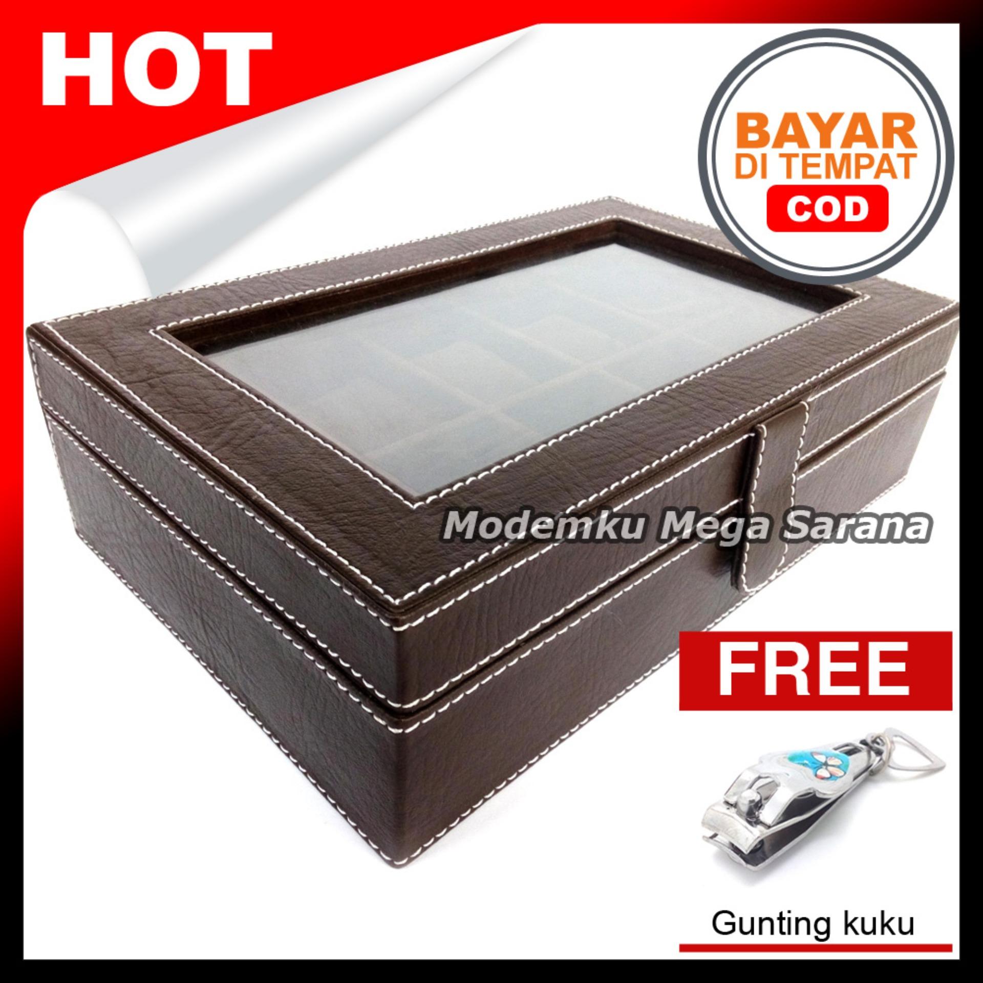 Kerajinan Jogja Kotak Jam Tangan Isi 10 Tempat Box Jam Tangan - Coklat dlm Coklat + Gratis Gunting Kuku