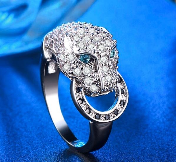 NEW Promo Perhiasan Cincin Lapis Emas Putih Berlian Wanita Imitasi Kepala Singa BR123 Murah