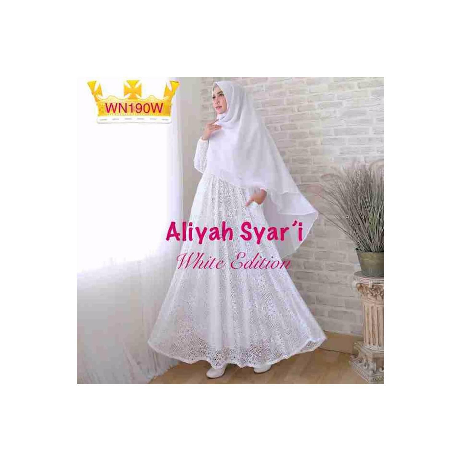 promo set baju gamis putih polos umroh haji aliyah syari bahan brukat