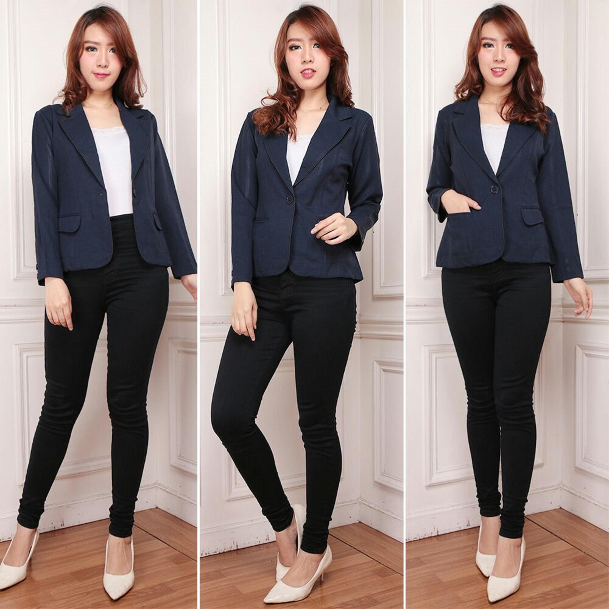 Blazer Long Sleeve Blezer Wanita Berbahan Wool Tebal Pakaian Jas Atasan Wanita