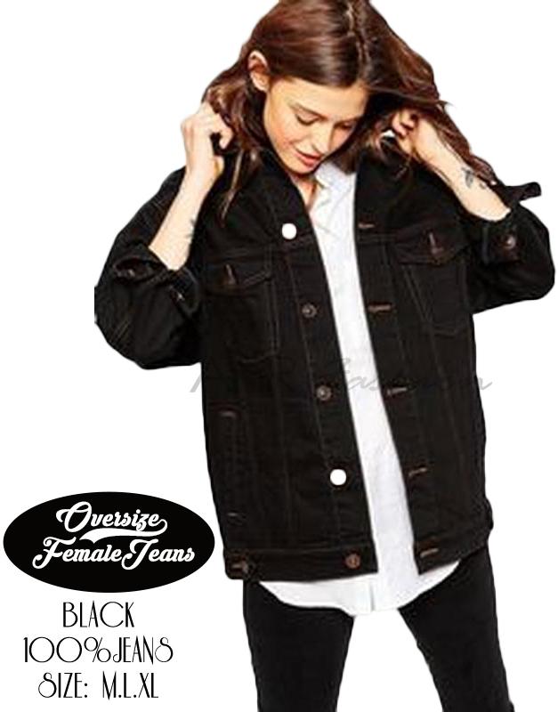 Jaket Jeans Denim Oversize Wanita - Hitam