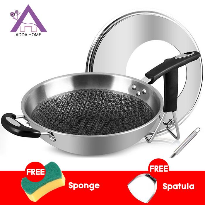 Wajan Wok Pan Stainless 304 Anti Gores, Anti Lengket - ADDA HOME