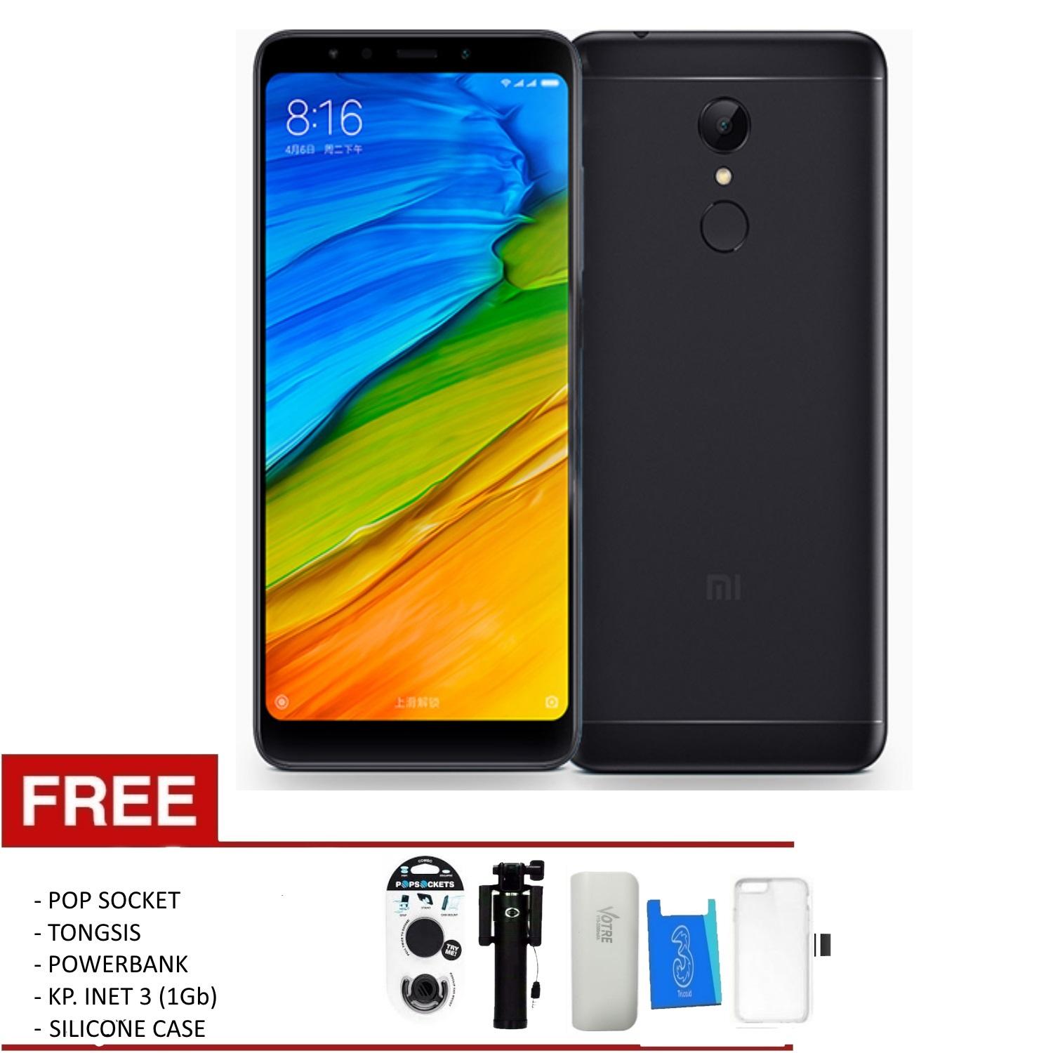 Xiaomi Redmi 5 - RAM 3GB / ROM 32GB - GARANSI RESMI TAM + Free Silicone Case, Tongsis, Powerbank, KP. Inet 3 (1GB) , Pop Socket