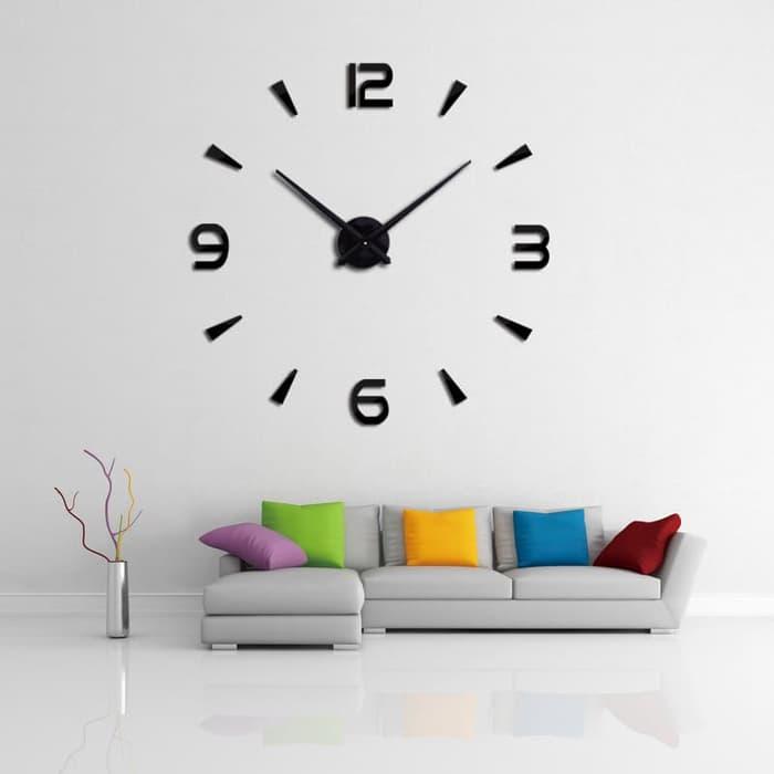 Jam Dinding Besar Raksasa Dekorasi Minimalist 3D Giant Wall Clock #DIY - Hitam