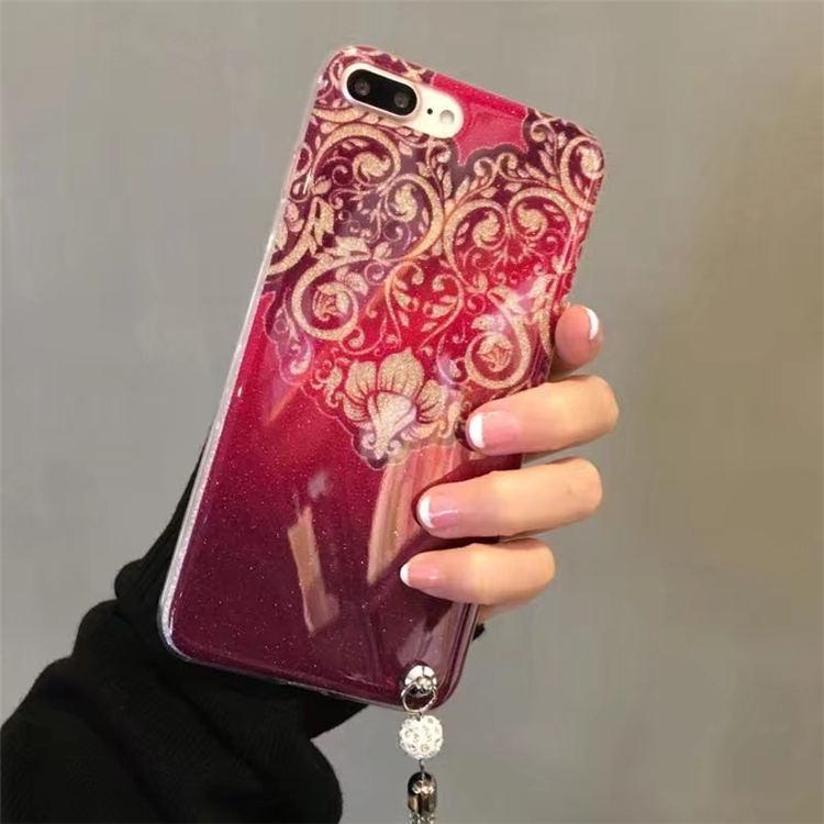 Bunga Teng Selubung Ponsel Iphone7 Angin Nasional Bedak Mengkilap Selubung Lunak I6plus Logam Bungkus Penuh