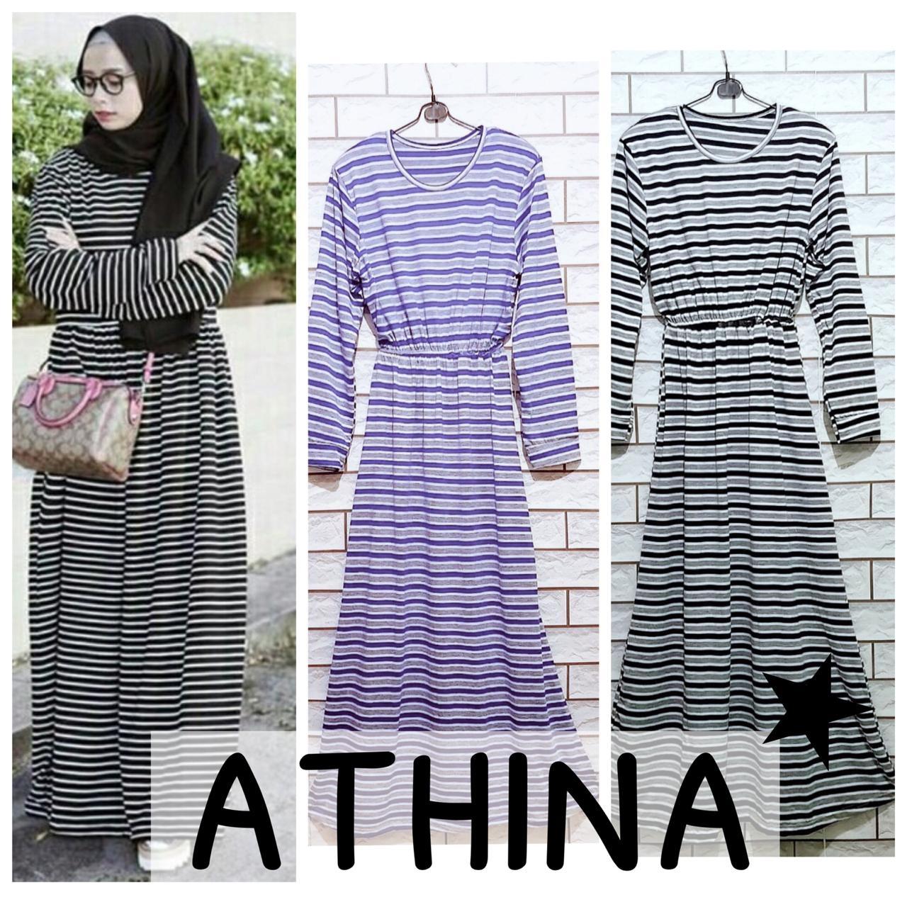 DAMAI FASHION JAKARTA - baju gamis muslim wanita Athina stripe - (tanpa hijab) konveksi tanah Abang
