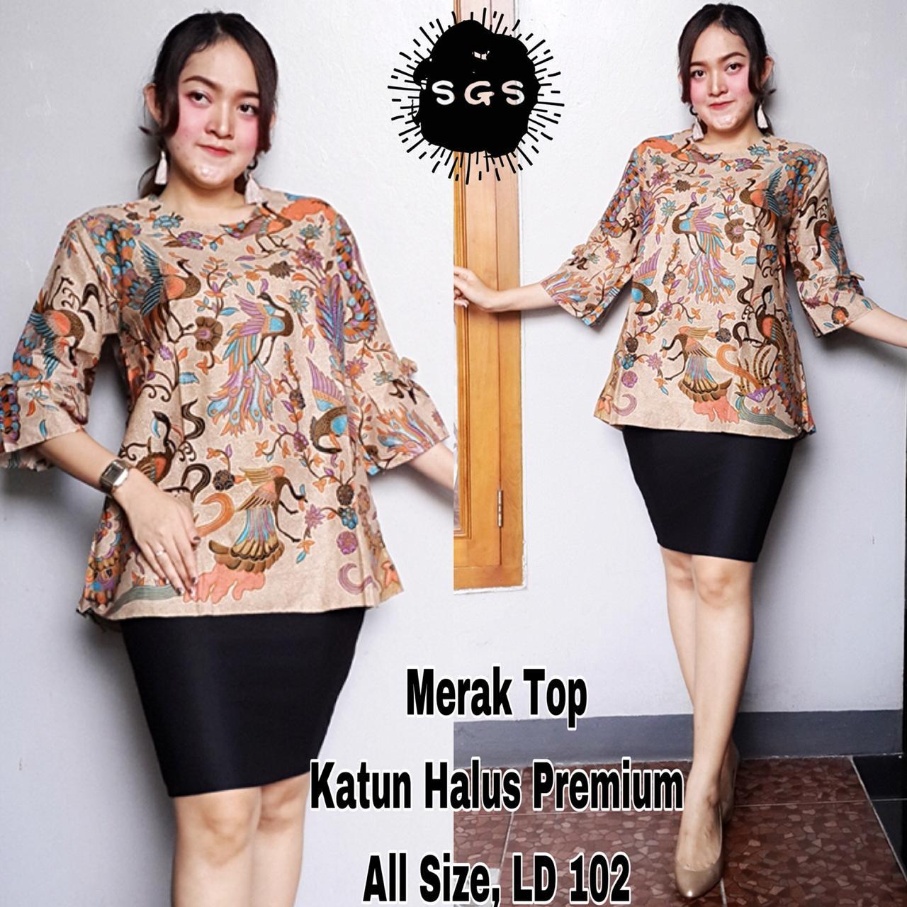 Atasan Blouse Batik Wanita - Blus Kerja Lengan Panjang - Blouse Batik Premium Motif Merak