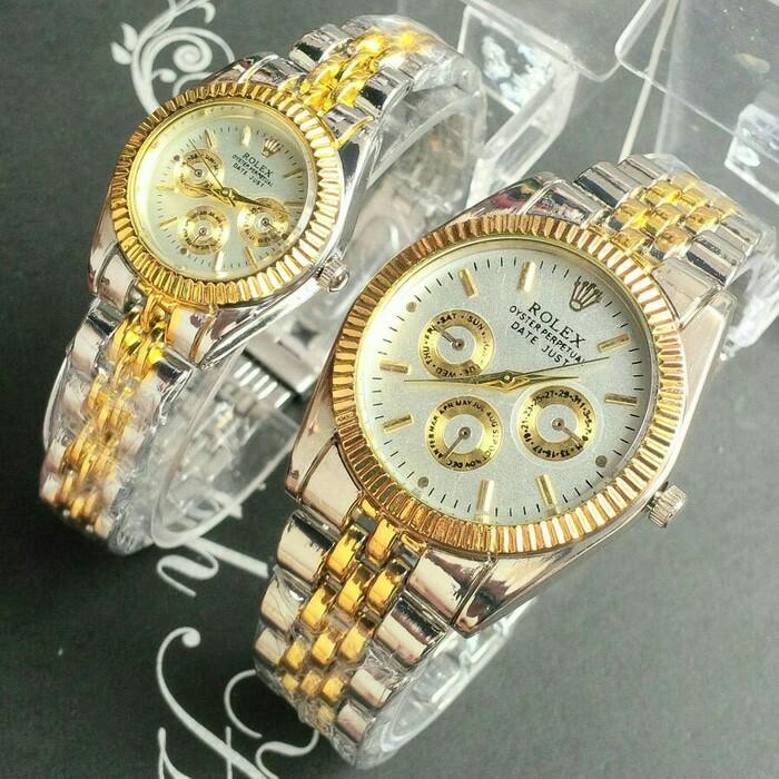Murah.! jam tangan couple rolex jtr 222 silver gold