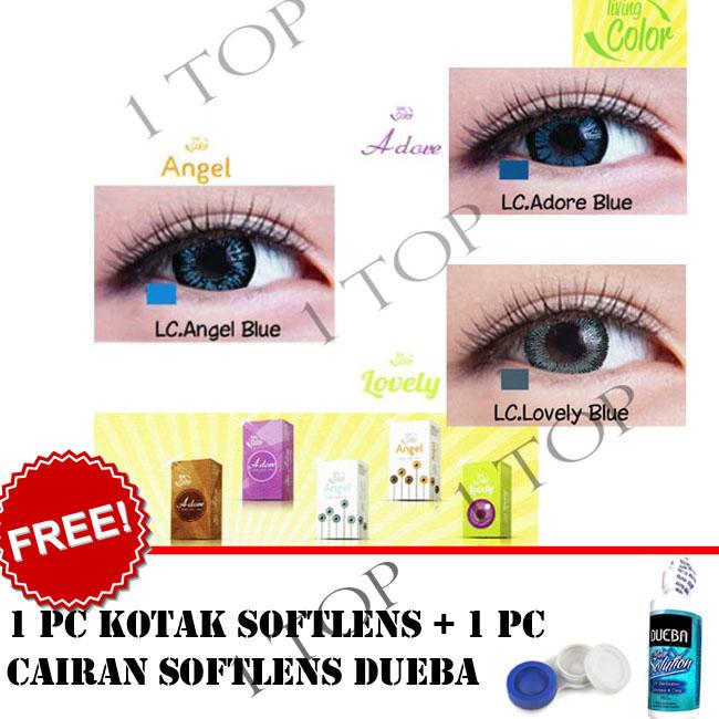 BEST SELLER Kontak Lens Softlens Living Color - Random : Adore, Angel, Lovely - Kualitas Bagus + FREE Lenscase + Cairan Softlens DUEBA isi 160 ml