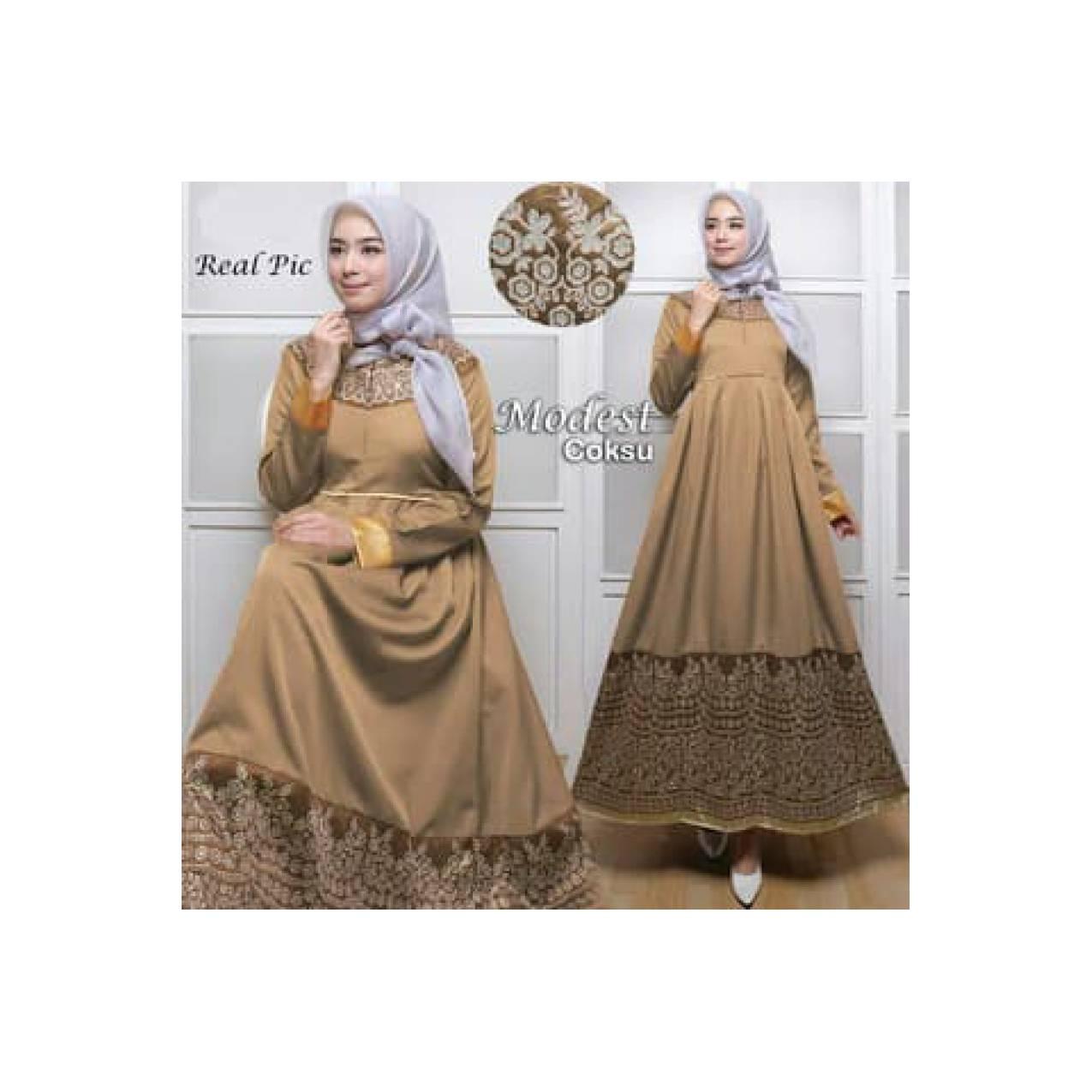 barang laris manis DW133 BAJU GAMIS PESTA BATIK KOMBINASI POLOS MODERN