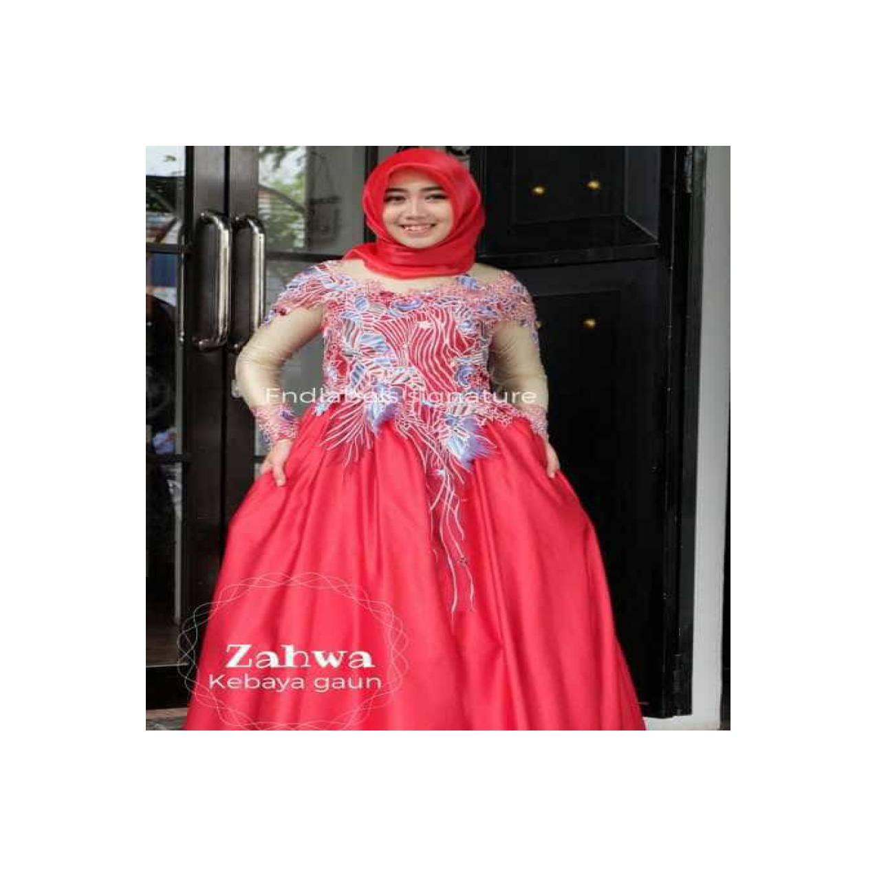 zahwa red maxi kebaya gaun wisuda fan gamis fnd