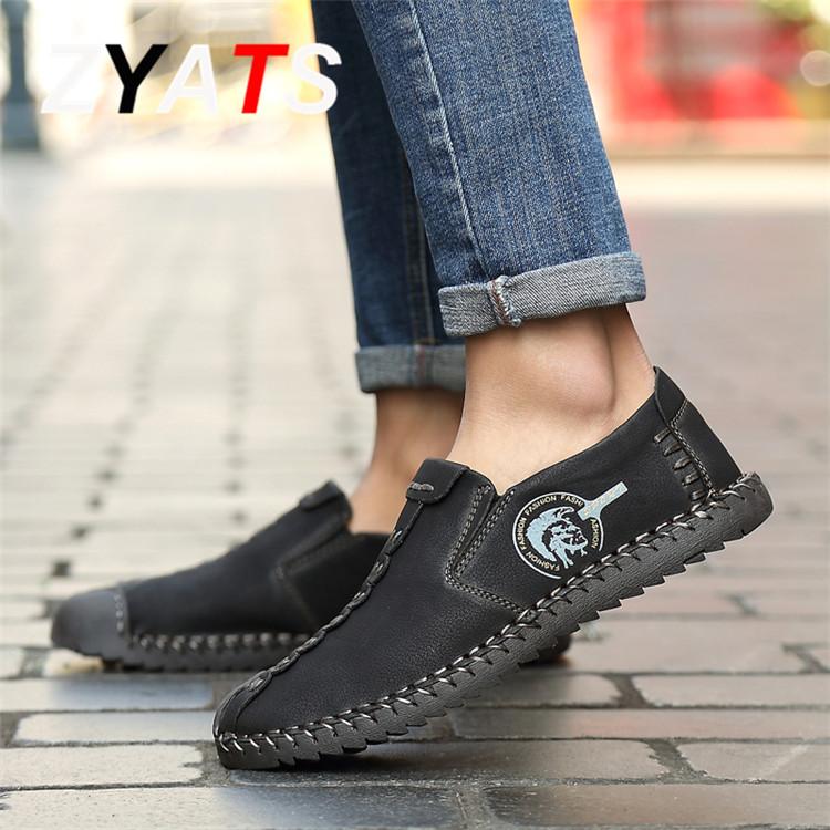 ZYATS Kulit Men's Flats Sepatu Moccasin Casual Loafers Besar Ukuran 38-46 Khaki