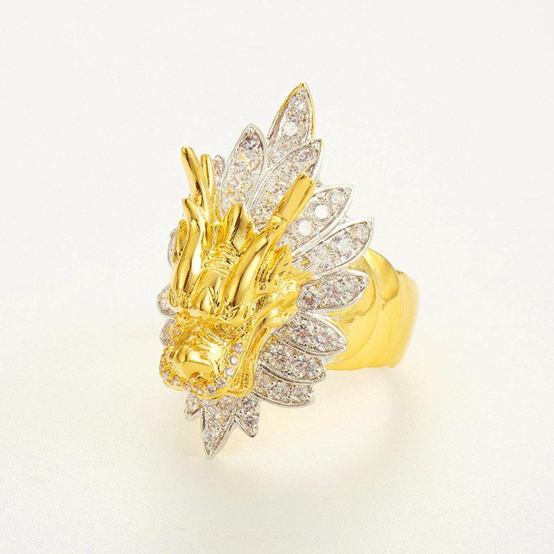Emas Korea Pria Cincin Modis Keren 24 K Gold Cincin Berlapis Gothic Naga Retro Anti Karat Berlian Cincin Hadiah Perhiasan untuk Pria